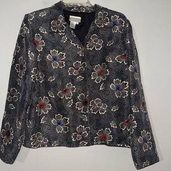 Coldwater Creek Womens Silk Floral Blazer Jacket 12 Embroidered Beaded Black - Picture 1 of 9